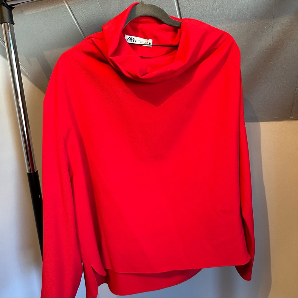 Zara Bright Red Cowl Neck Blouse